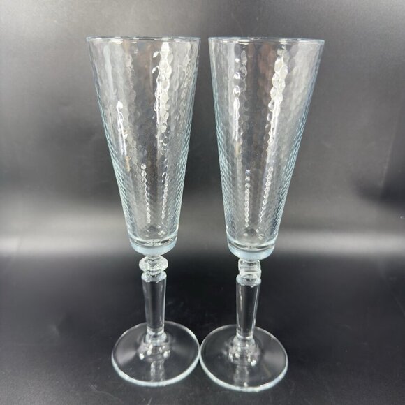 Champagne Flutes Crystal Glasses Honeycomb Pattern Set 2 Drinking Glasses Cups - Picture 10 of 11